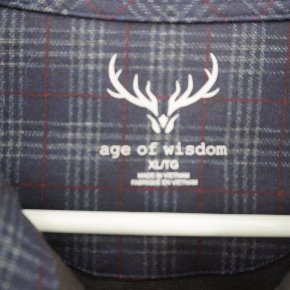 Age of Wisdom Button Up Shirt Mens XL Blue Plaid Long Sleeve Stretch Flannel - Picture 2 of 6